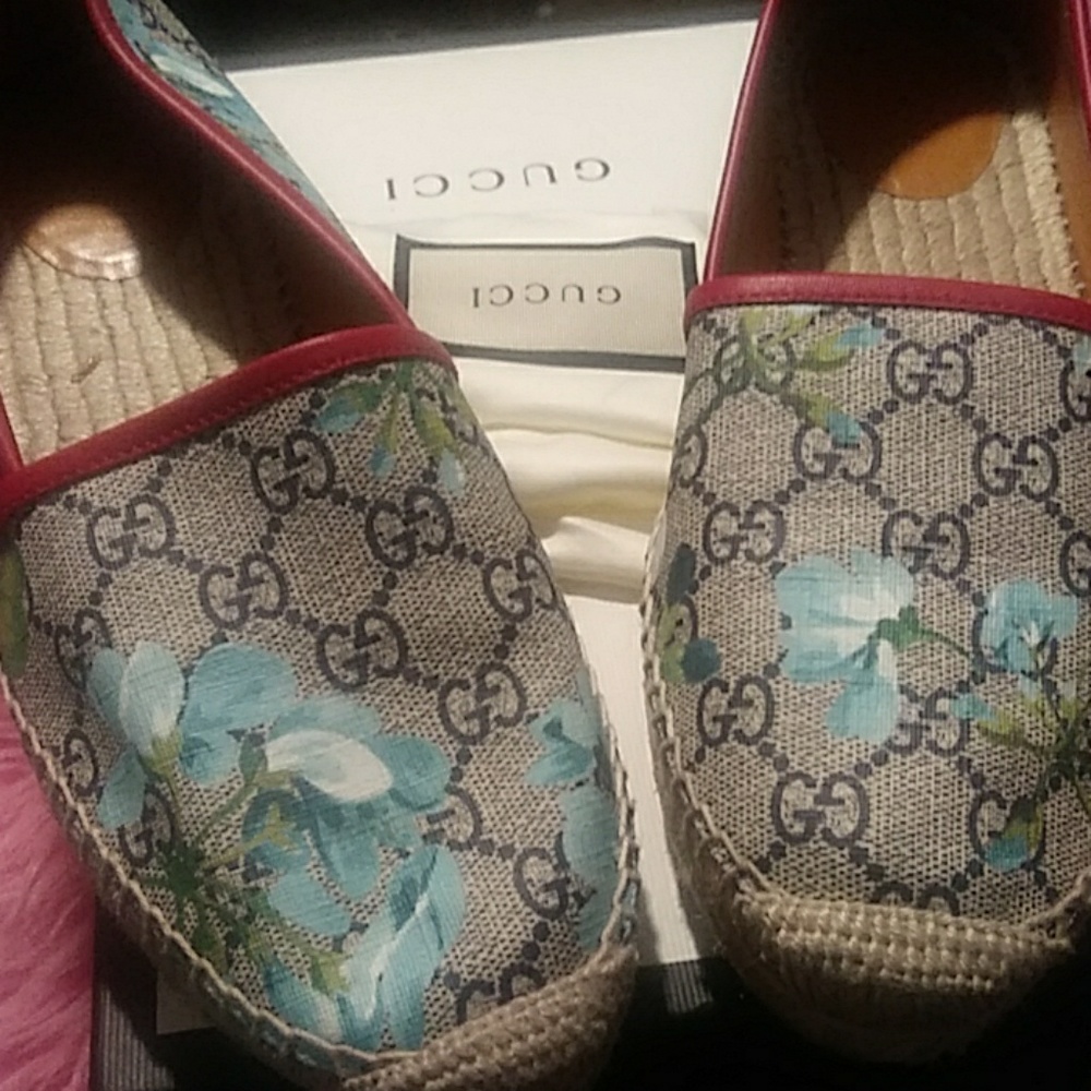 Gucci Women's Floral GG Canvas Espadrilles in Light Blue